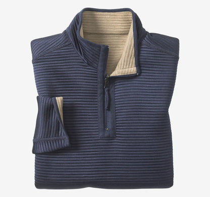 Reversible Channel-Quilted Quarter-Zip - Brown Heather/Navy