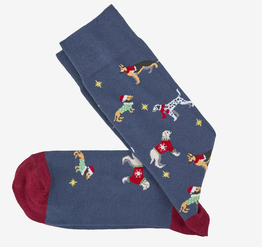 Pima Cotton Holiday-Themed Socks - Navy Christmas Dogs