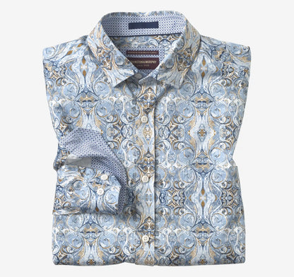 Logan Printed Long-Sleeve Shirt - Blue/Brown Large Medallion