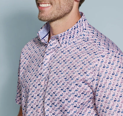 Logan Printed Short-Sleeve Shirt - Pink/Blue Flamingos