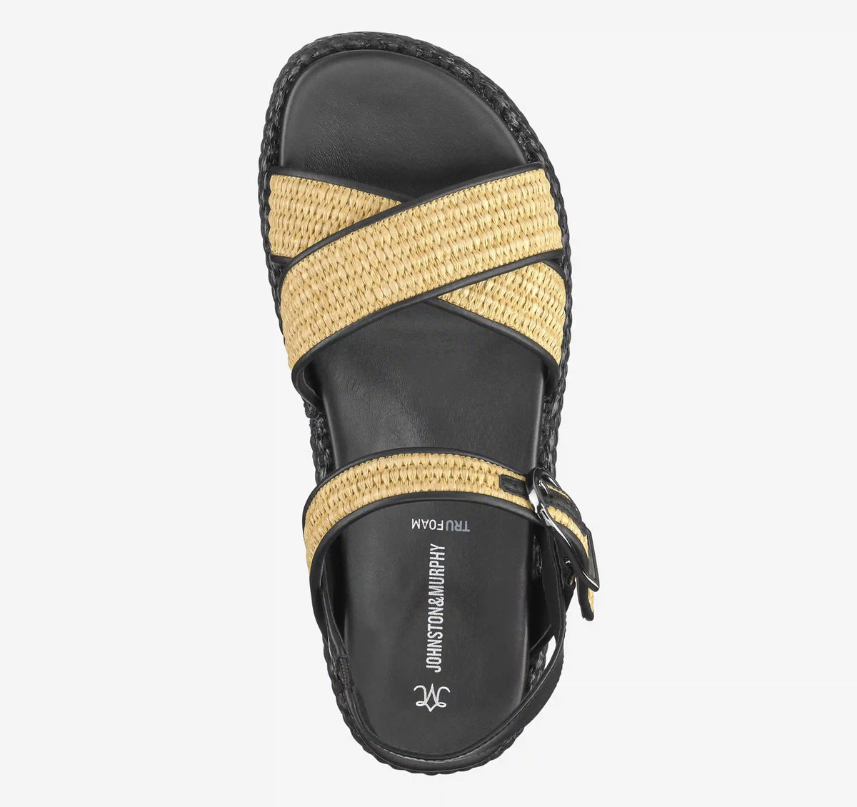 Carli Cross-Band Sandal - Natural Raffia/Black Nappa Leather