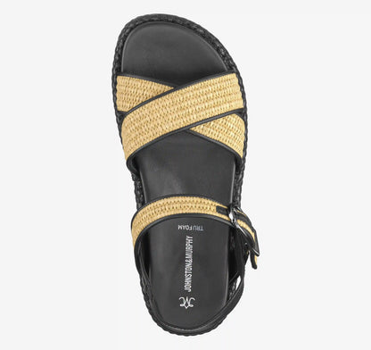 Carli Cross-Band Sandal - Natural Raffia/Black Nappa Leather