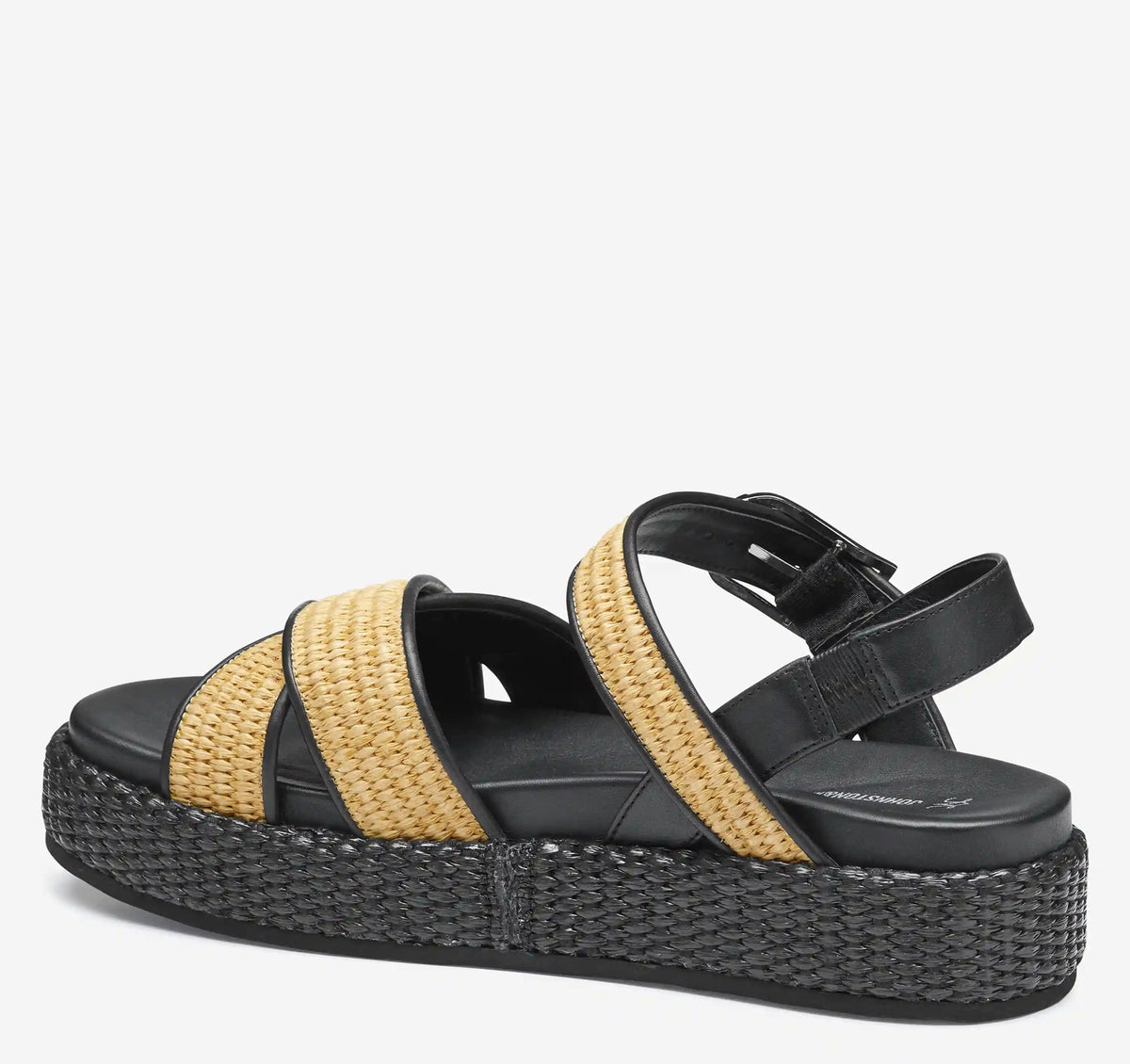 Carli Cross-Band Sandal - Natural Raffia/Black Nappa Leather
