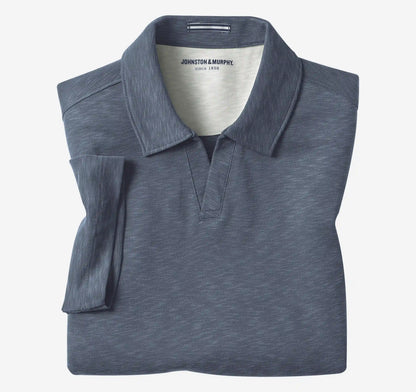 Vintage Slub V-Neck Polo - Navy