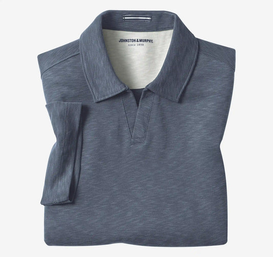 Vintage Slub V-Neck Polo - Navy