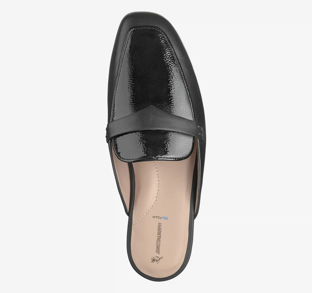 Isabel Penny Mule - Black Glove Leather/Crinkled Patent Faux Leather