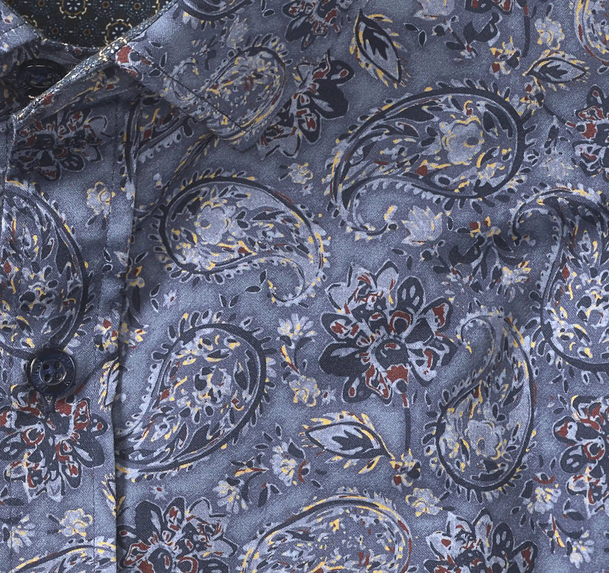Printed Cotton Shirt - Blue Floral Paisley