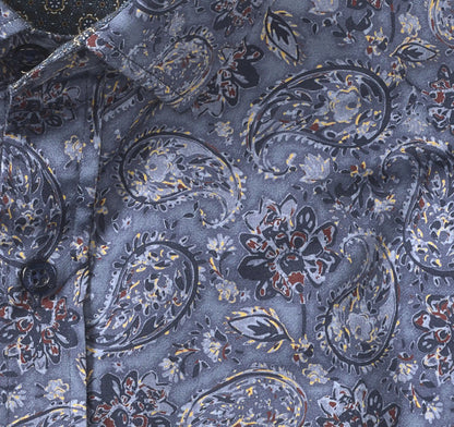 Printed Cotton Shirt - Blue Floral Paisley
