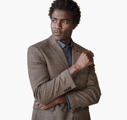 Townsend Dress Wool Blazer - Taupe Windowpane Plaid