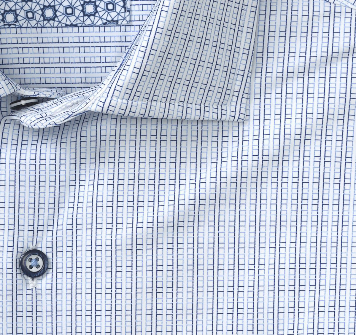 XC+™ Motion Long-Sleeve Dress Knit Shirt - White/Navy Grid