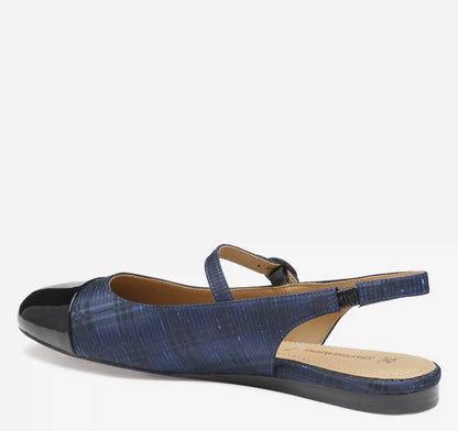Claire Mary Jane Slingback - Navy Italian Plaid Fabric/Black Patent Leather
