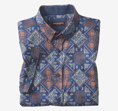 Logan Printed Short-Sleeve Shirt - Navy/Red Bandana