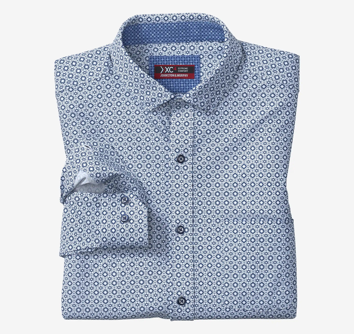 XC+™ Motion Long-Sleeve Print Knit Shirt - White/Navy Diamond Web