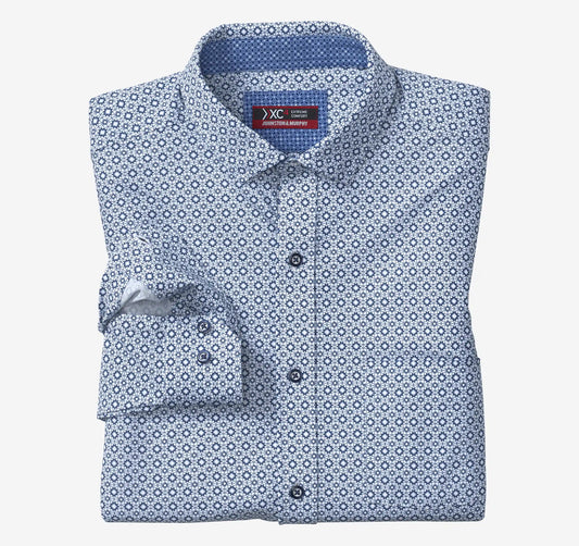 XC+™ Motion Long-Sleeve Print Knit Shirt - White/Navy Diamond Web