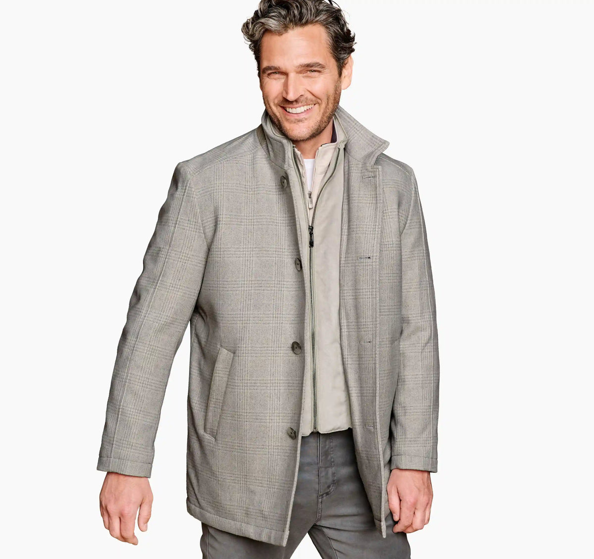 Upton Car Coat - Oyster Plaid
