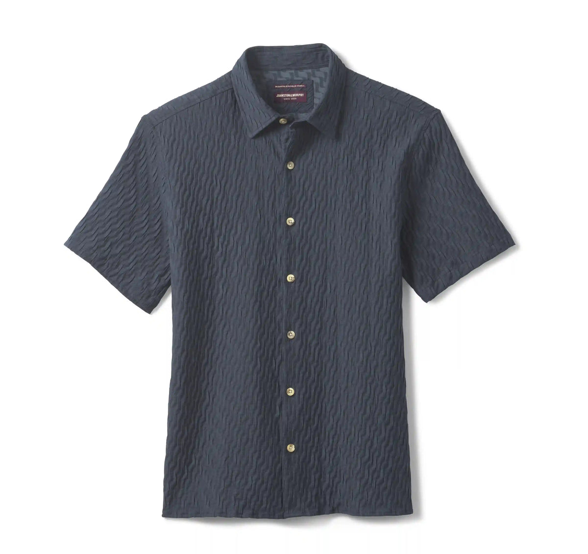 Monterey Textured Short-Sleeve Shirt - Navy Diagonal Bar