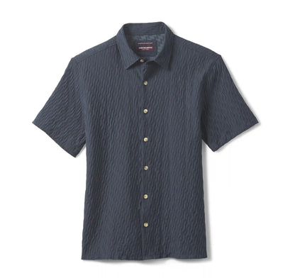 Monterey Textured Short-Sleeve Shirt - Navy Diagonal Bar