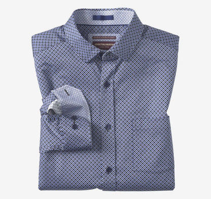 Logan Printed Long-Sleeve Shirt - Blue/Black Diamond Tile