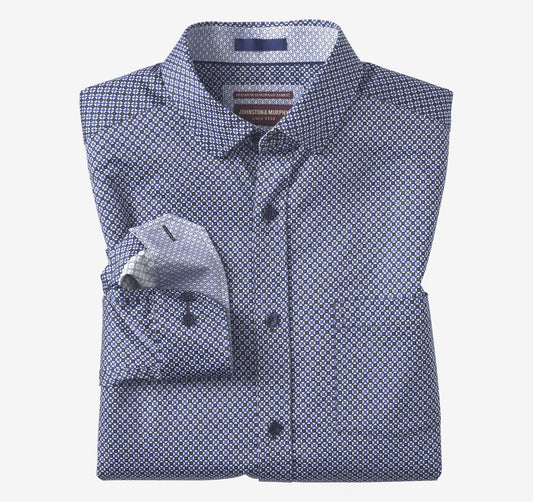 Logan Printed Long-Sleeve Shirt - Blue/Black Diamond Tile