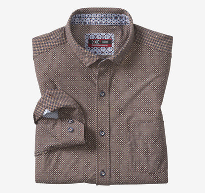 XC+™ Motion Long-Sleeve Print Knit Shirt - Mahogany Star Grid