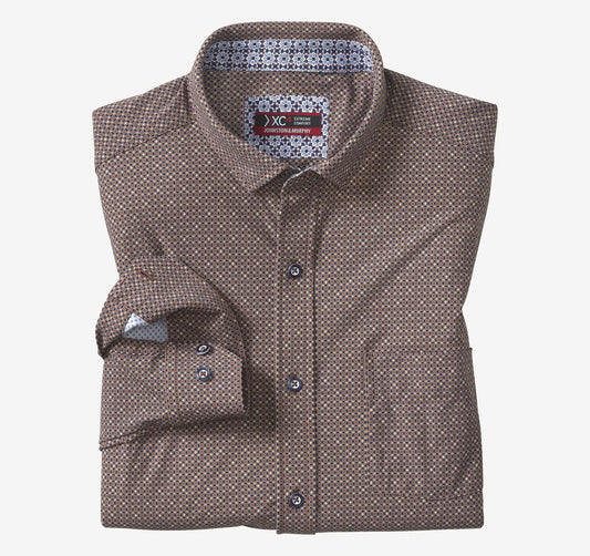 XC+™ Motion Long-Sleeve Print Knit Shirt - Mahogany Star Grid