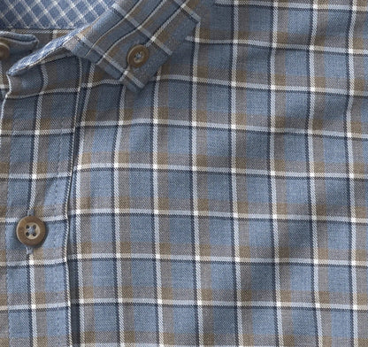 Huntley Mélange Shirt - Blue Melange Outlined Grid