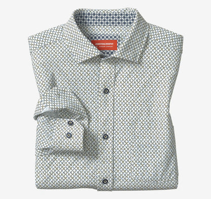 XC+™ Motion Long-Sleeve Print Knit Shirt - White/Olive Trellis Print