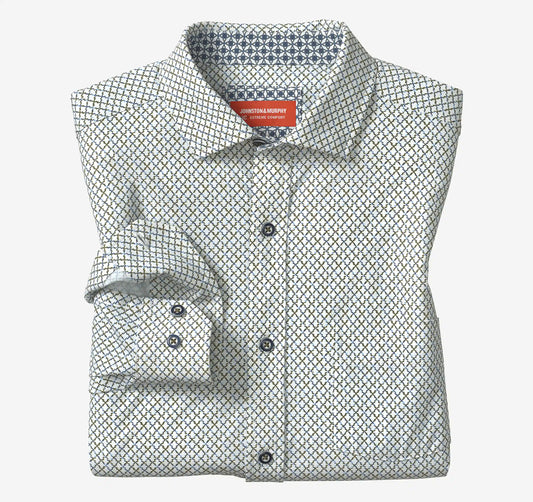 XC+™ Motion Long-Sleeve Print Knit Shirt - White/Olive Trellis Print