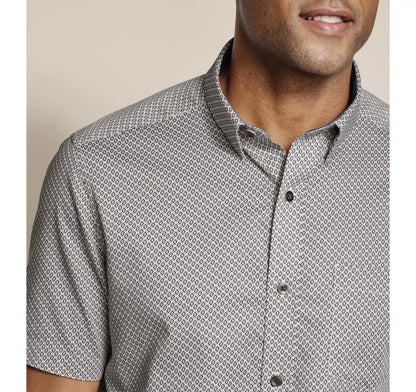 Logan Printed Short-Sleeve Shirt - Gray Diamond Grid