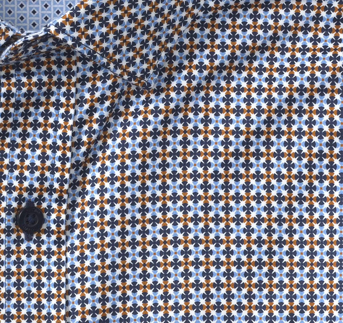 Printed Cotton Shirt - Blue/Rust Geo Clover