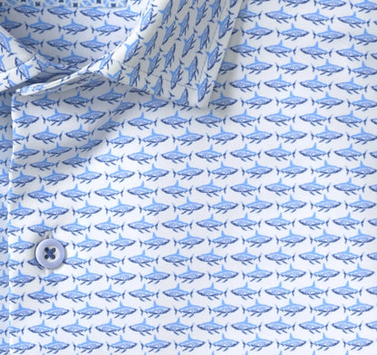 XC+™ Motion Short-Sleeve Print Knit Shirt - White/Blue Shark