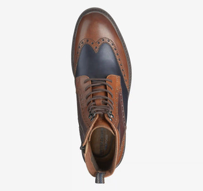 Britton Wingtip Boot - Tan/Navy/Burgundy Hand-Finished Full-Grain Leather