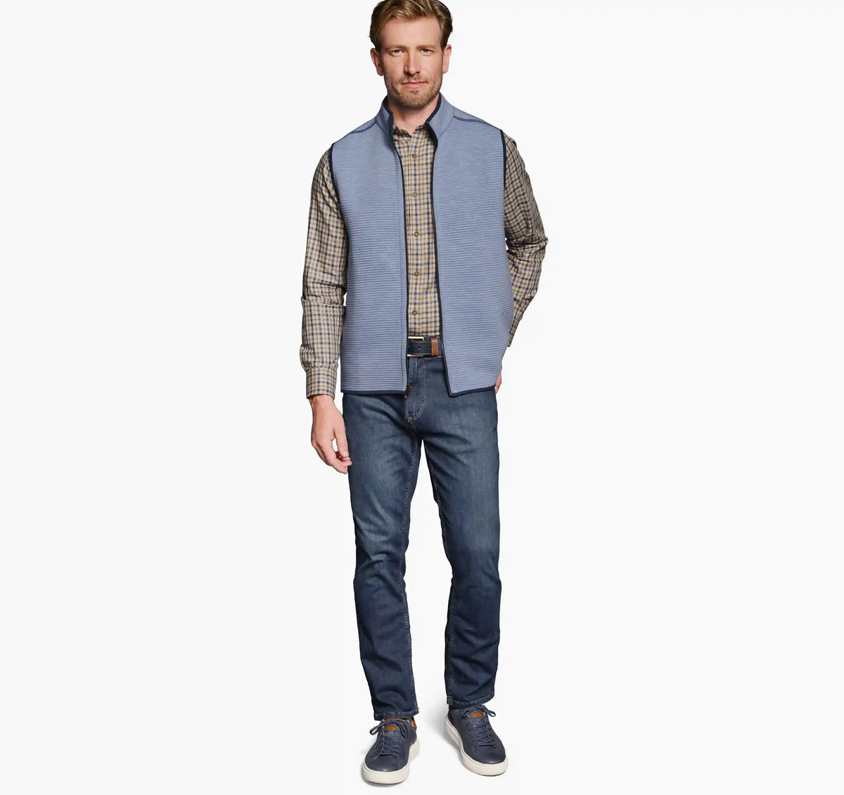 Reversible Channel Quilted Vest - Light Blue Heather/Navy