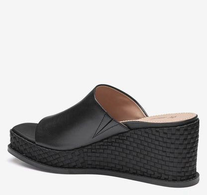 Mallory Slide Wedge - Black Nappa Leather
