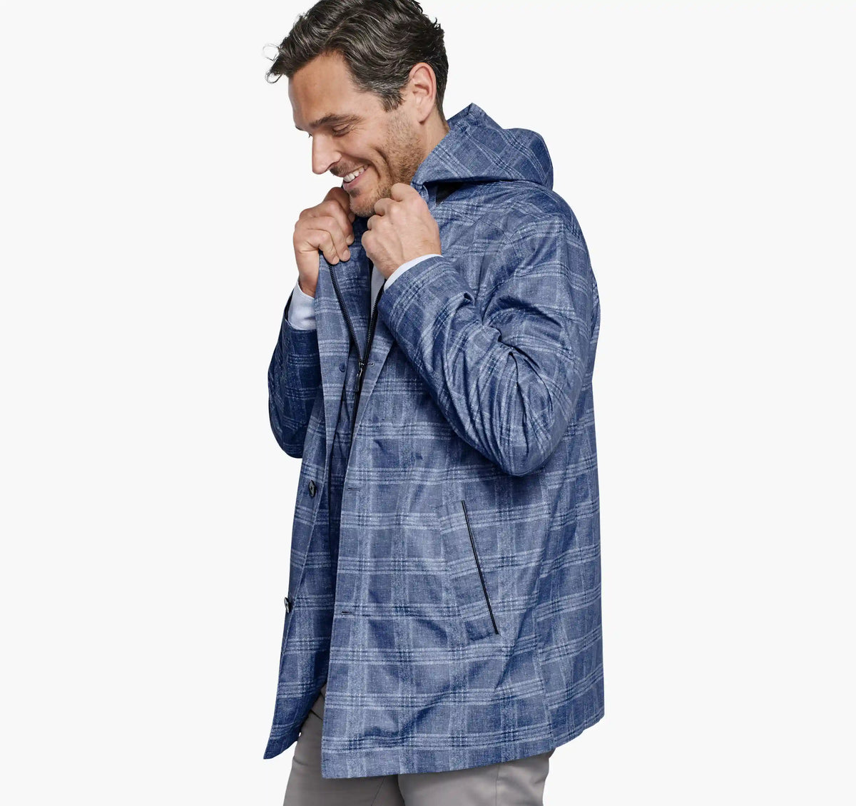 Upton Water-Resistant Raincoat - Blue Plaid