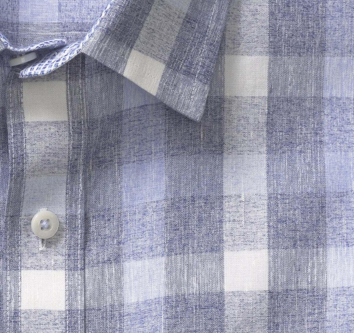 Washed Linen-Blend Shirt - Blue Large Check