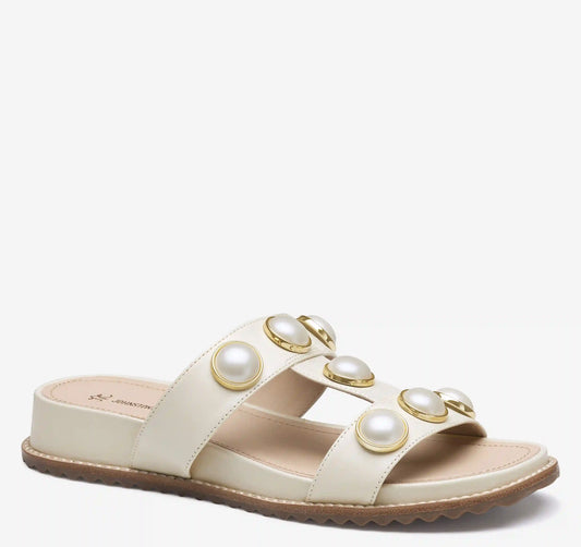 Chandler Embellished Slide - Bone Glove Leather