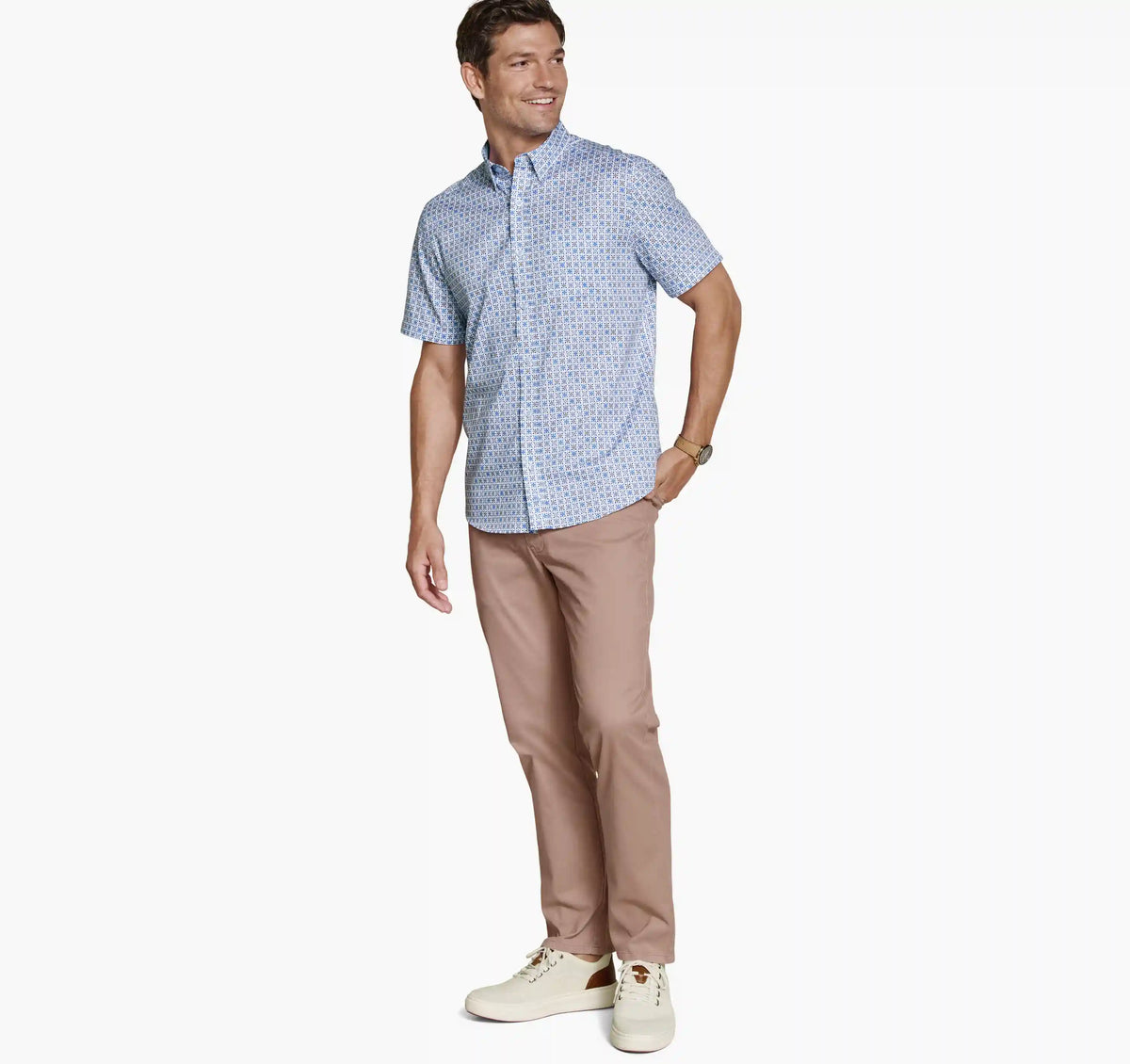 Logan Printed Short-Sleeve Shirt - Blue/Orange Geo Floral