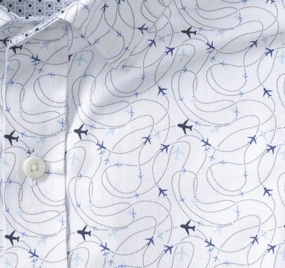 Printed Cotton Shirt - White Airplane