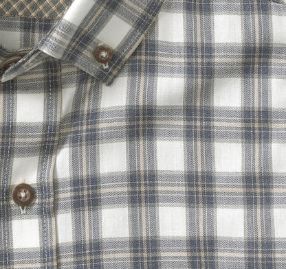 Huntley Mélange Shirt - Navy/Tan Shadow Grid