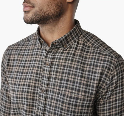 Neal Heathered Shirt - Charcoal/Tan Split Plaid