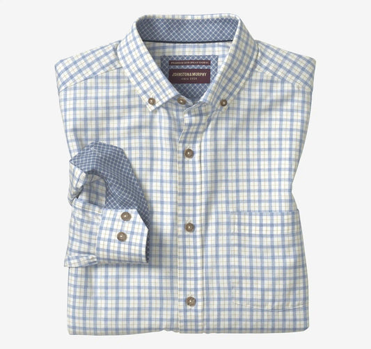 Huntley Mélange Shirt - Blue Windowpane Grid