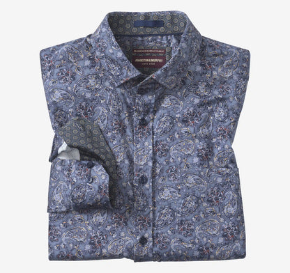Printed Cotton Shirt - Blue Floral Paisley