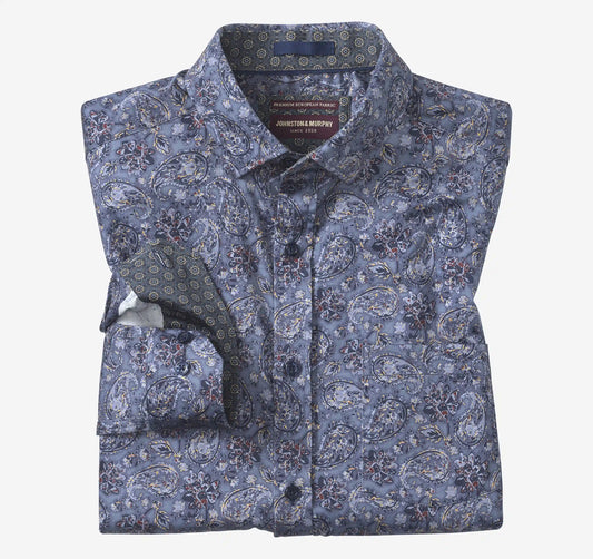 Printed Cotton Shirt - Blue Floral Paisley