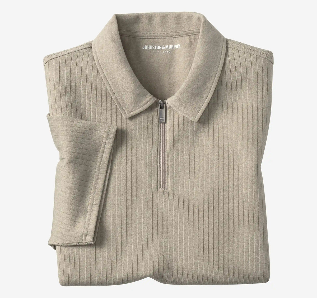 Finn Ribbed Zip Polo - Stone
