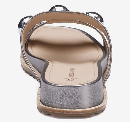 Chandler Embellished Slide - Pewter Metallic Sheepskin