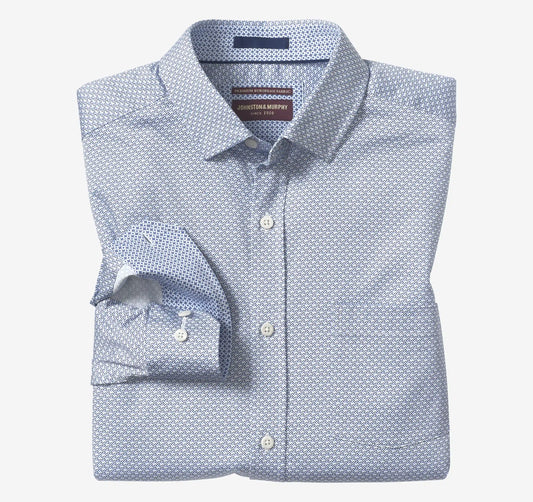 Logan Printed Long-Sleeve Shirt - Blue/Black Dotted Maze