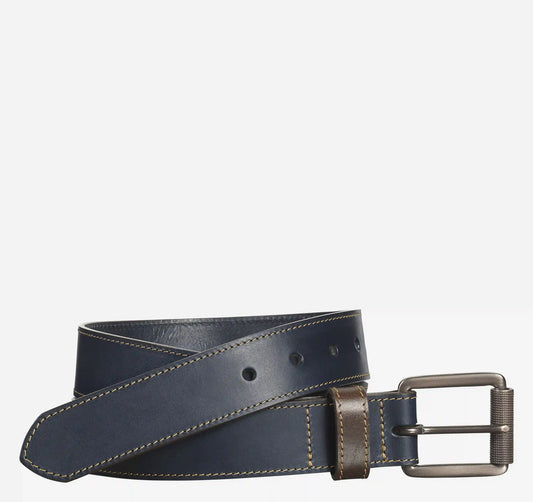 Contrast-Stitch Leather Belt - Navy