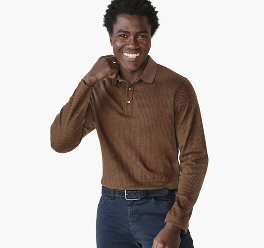 Quincy Ribbed Long-Sleeve Polo - Rust