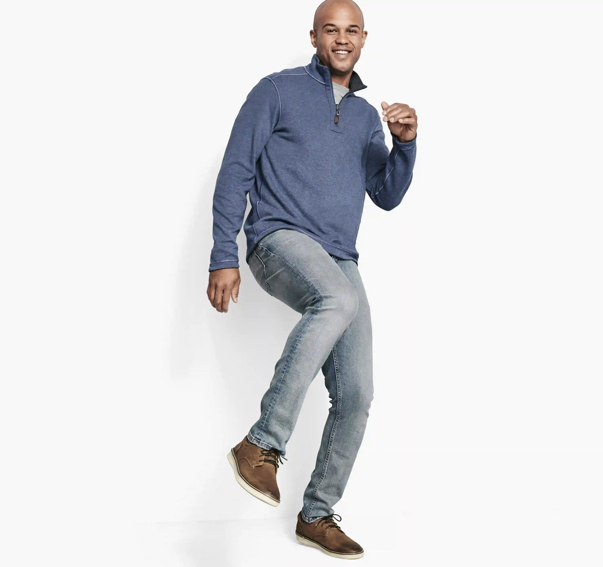 Reversible Solid Quarter-Zip - Blue/Light Gray